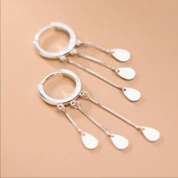 DROP HOOP 925 STERLING SILVER CHAIN EARRINGS, NICE EARRINGS, CUTE EARRINGS - Picture 4 of 5